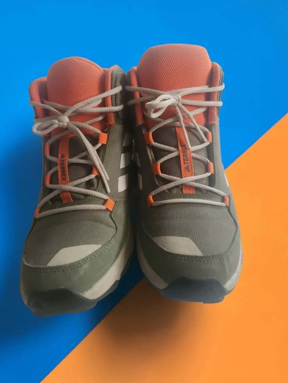 Adidas Kids' Gray & Orange Mid-Top Hiking Shoes- Size 5.5 US